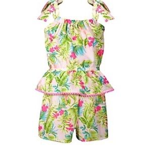 Bonnie Jean Toddler Girls Size 5 Tropical Pom Pom Trim Peplum Shorts Romper $59